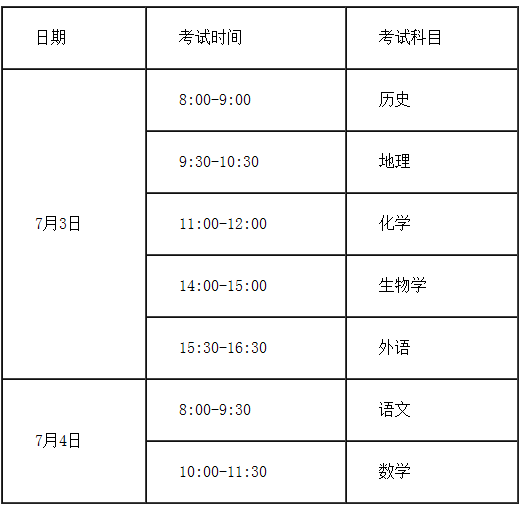 2023年6月天津普通高中學業水平合格性考試時間：7月3日-4日